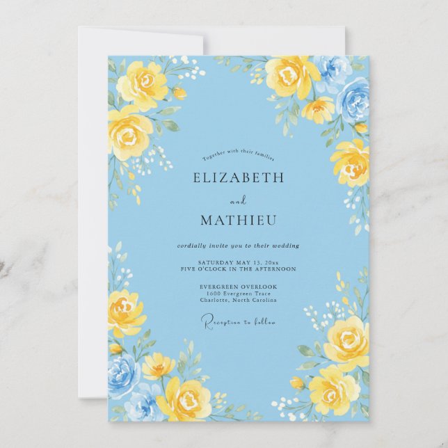 Convite Sky Blue Floral Arrangement Wedding (Frente)
