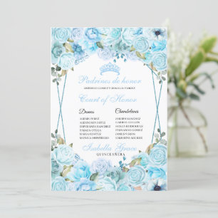 Convite Sky Blue Floral Quinceanera Tribunal de Honra