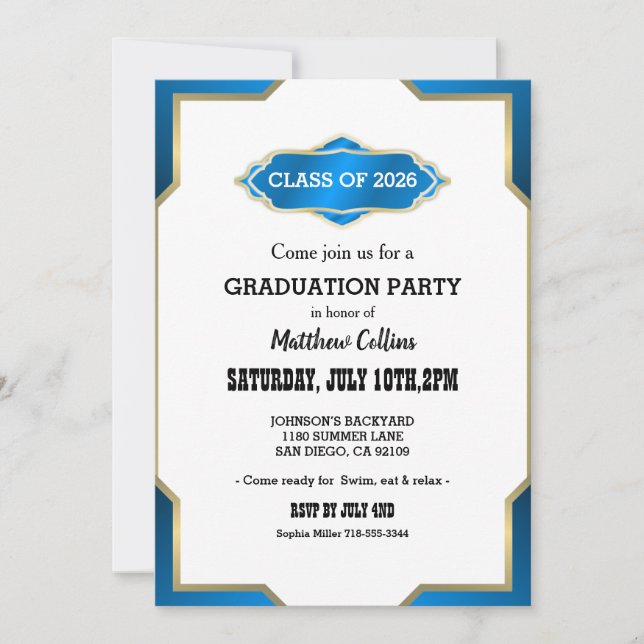 Convite Sky Blue Graduation Invitation (Frente)