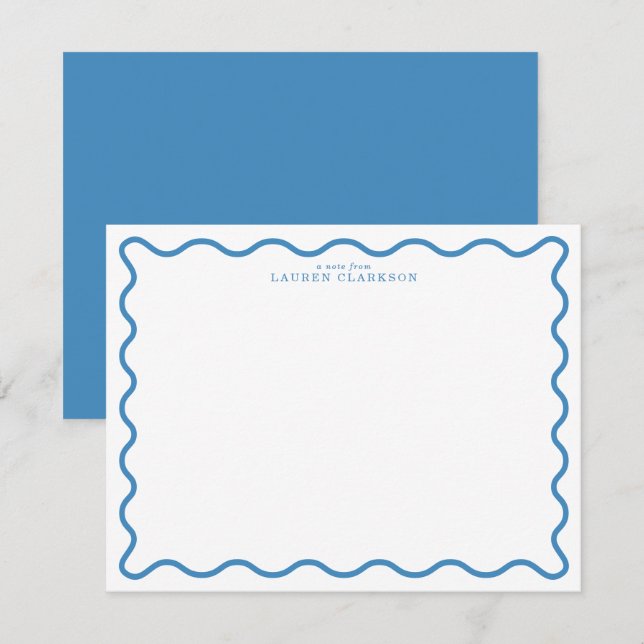 Convite Sky Blue Modern Wavy Border Note Card (Frente/Verso)