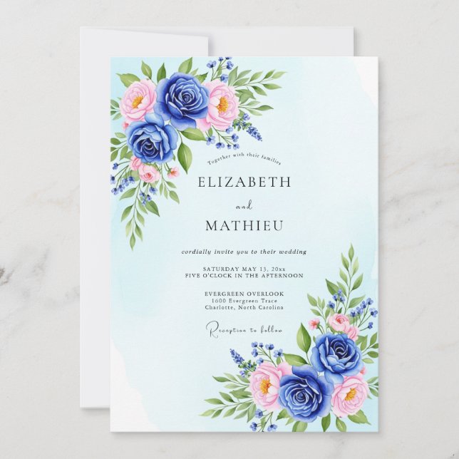 Convite Sky Blue Polished Botanical Wedding (Frente)