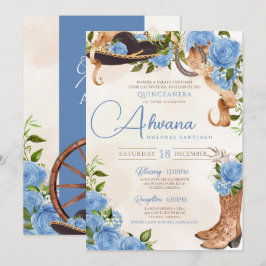 Convite Sky Blue Quinceanera Mariachi Charro Western Rosa