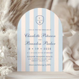 Convite Sky Blue Stripes Monograma Crest Casamento