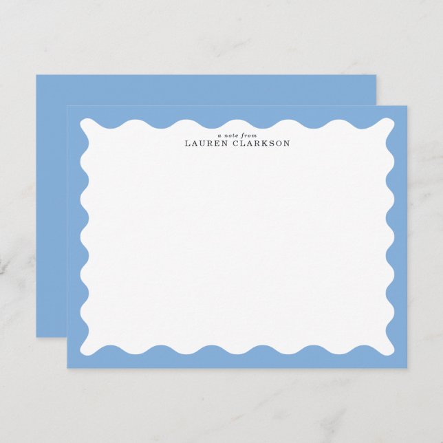 Convite Sky Blue Wavy Frame Note Card (Frente/Verso)