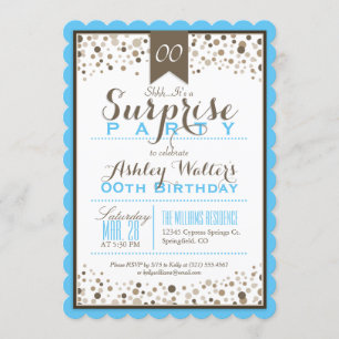Convite Sky Blue, White, Taupe Surprise Party