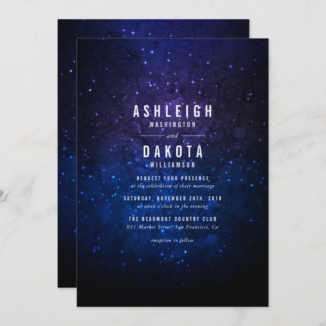 Convite Sky e Estrelas Brilhantes| Casamento de Galáxias (Frente/Verso)