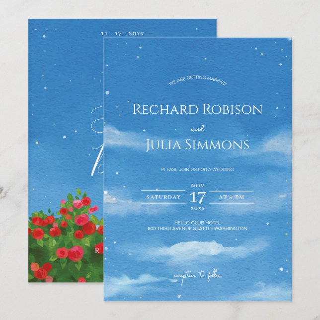 Convite SKY Save The Date /Céu Aquarela Nuvem (Frente/Verso)