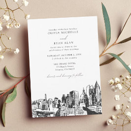 Convite Skyline Black & White para Casamento Moderno de At