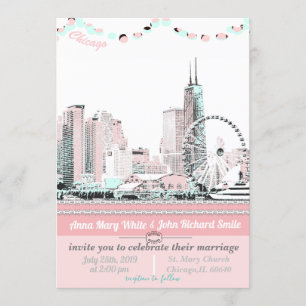Convite Skyline de Chicago Elegante Moderno