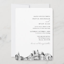 Convite Skyline Elegante para Casamento de Boston