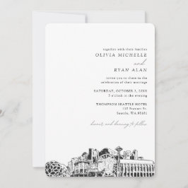 Convite Skyline Elegante para Casamento de Seattle