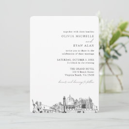 Convite Skyline Elegante para Casamento em Praia d
