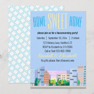 Convite Skyline Home doce Home do Pastel do Housewarming