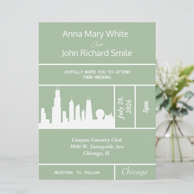 Convite Skyline para Cidade Elegante de Chicago Mo (Em pé/Frente)