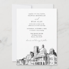 Convite Skyline Skyline de Casamento Moderno de Boston - P