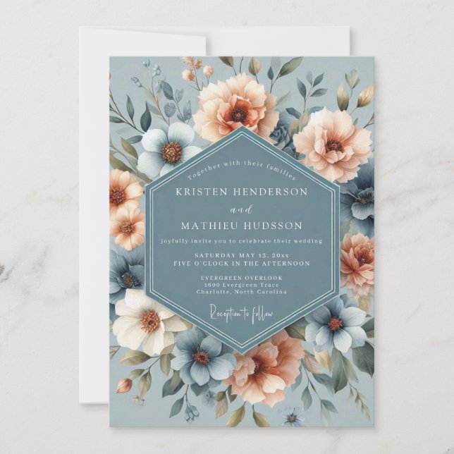 Convite Slate & Apricot Poetic Bloom Wedding (Frente)
