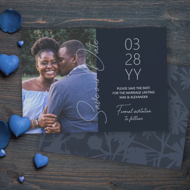Convite Slate Azul, Casamento Blue-Gray Salve a Data (slate blue gray save the date cards, simple minimalistic elegant script save our date 5x7 template)