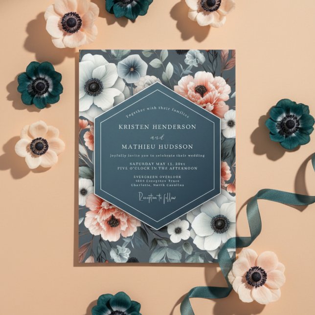 Convite Slate Blue Anemone Bloom Wedding (Criador carregado)
