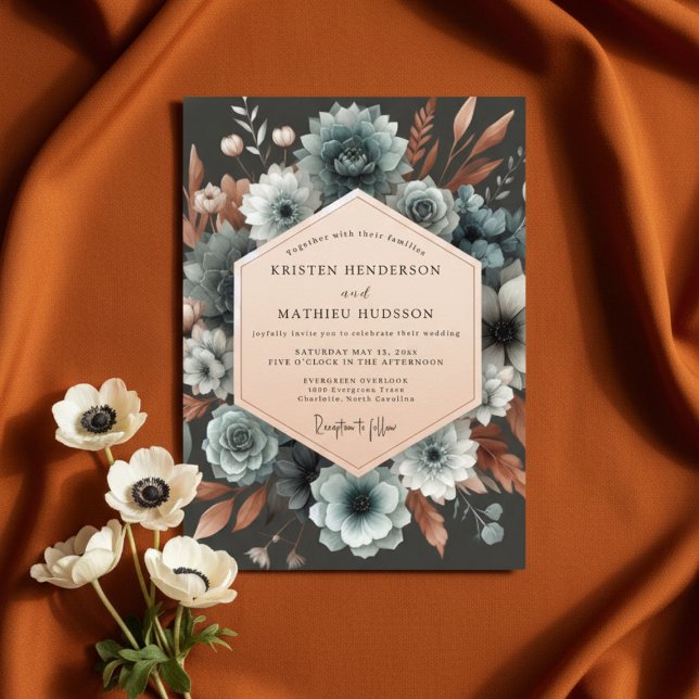 Convite Slate Blue Autumn Bloom Wedding (Criador carregado)