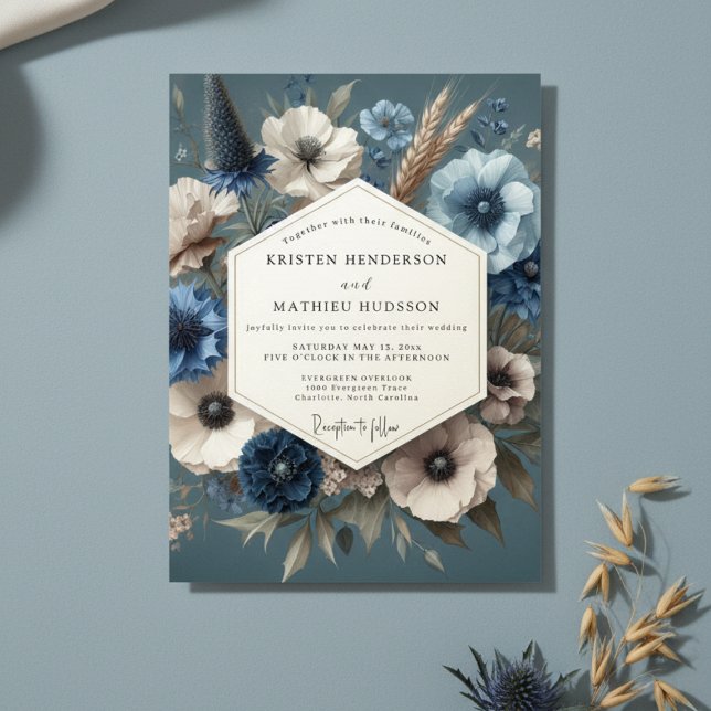 Convite Slate Blue Bloom Moody Wedding (Criador carregado)