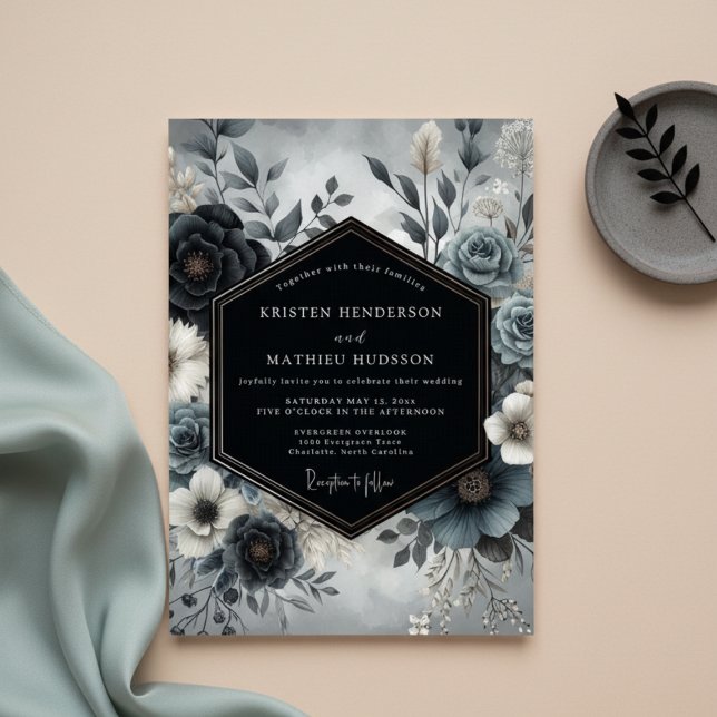 Convite Slate Blue Bloom Wedding (Criador carregado)