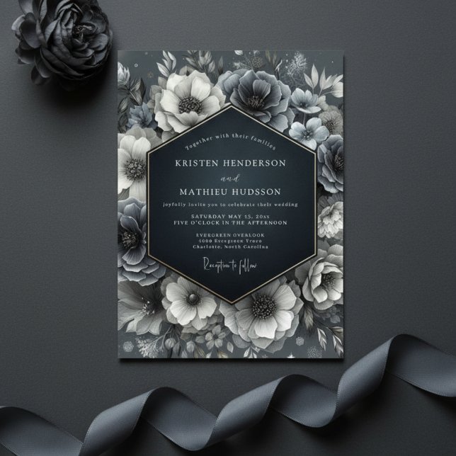 Convite Slate Blue Bloom Wedding (Criador carregado)