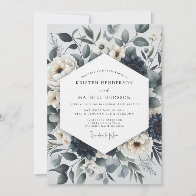 Convite Slate Blue Botanical Ethereal Wedding (Frente)