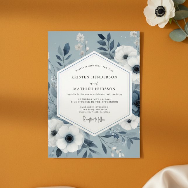 Convite Slate Blue Botanical Romance Wedding (Criador carregado)