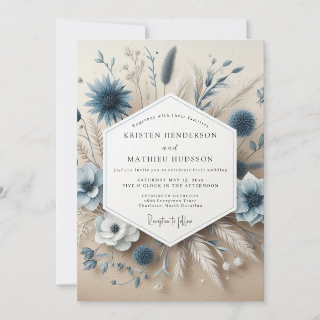 Convite Slate Blue Botanical Whimsical Wedding (Frente)
