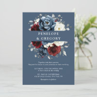 Slate Blue Burgundy White Ivory Floral Casamento E