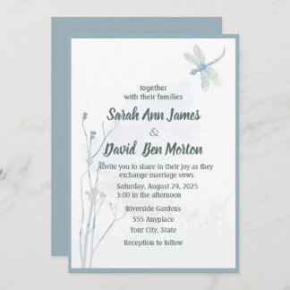 Convite Slate Blue Dragonfly Simples Casamento Verde