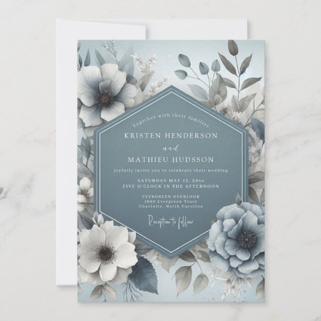 Convite Slate Blue Dreamy Floral Wedding (Frente)