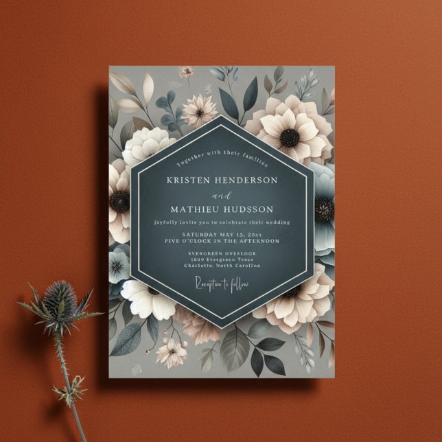 Convite Slate Blue Ethereal Bloom Wedding (Criador carregado)