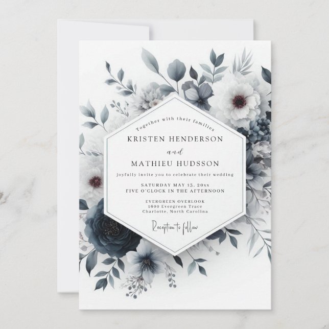 Convite Slate Blue Ethereal Bloom Wedding (Frente)