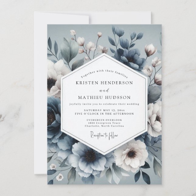 Convite Slate Blue Ethereal Bloom Wedding (Frente)