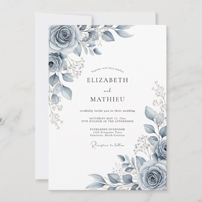 Convite Slate Blue Ethereal Botanical Wedding (Frente)