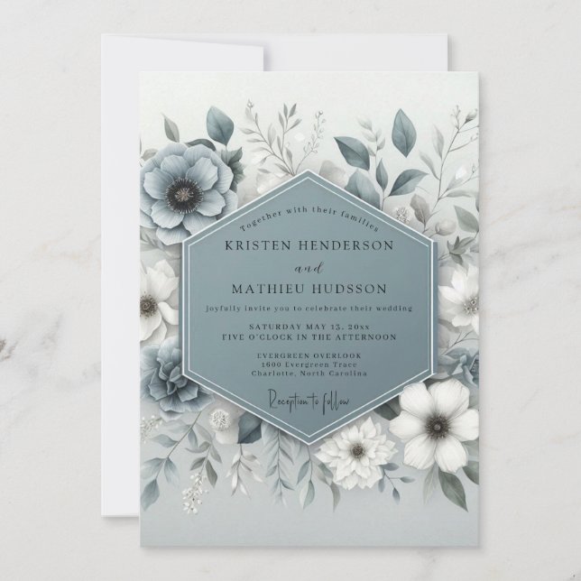 Convite Slate Blue Ethereal Botanical Wedding (Frente)