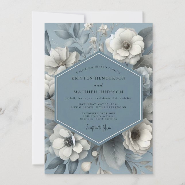 Convite Slate Blue Ethereal Flora Wedding (Frente)