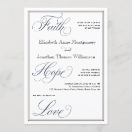 Convite Slate Blue Faith Hope Casamento de Script de Amor