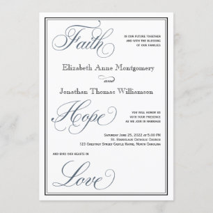 Convite Slate Blue Faith Hope Casamento de Script de Amor