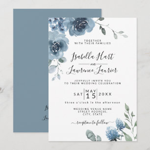 Convite Slate Blue Floral Dusty Blue Pastel Casamento