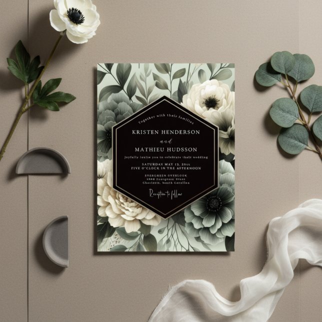 Convite Slate Blue Floral Ethereal Wedding (Criador carregado)