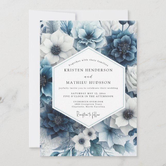 Convite Slate Blue Floral Radiance Wedding (Frente)