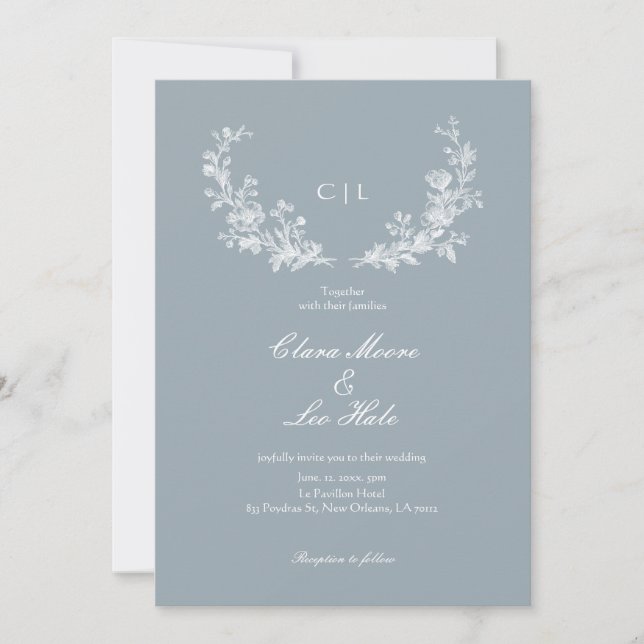Convite Slate Blue French Country Wedding (Frente)