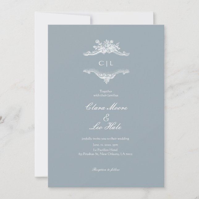 Convite Slate Blue French Country Wedding (Frente)
