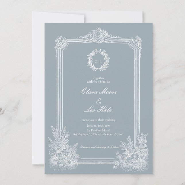Convite Slate Blue French Country Wedding Photo (Frente)