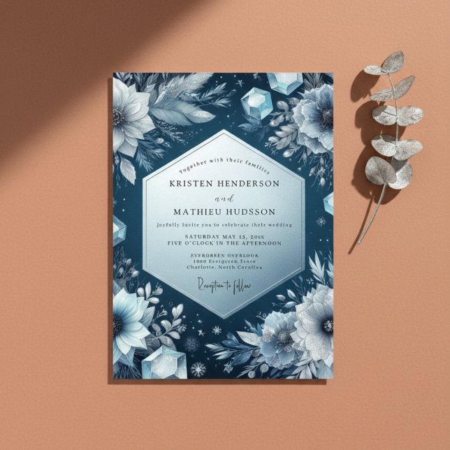 Convite Slate Blue Frost Bloom Wedding (Criador carregado)
