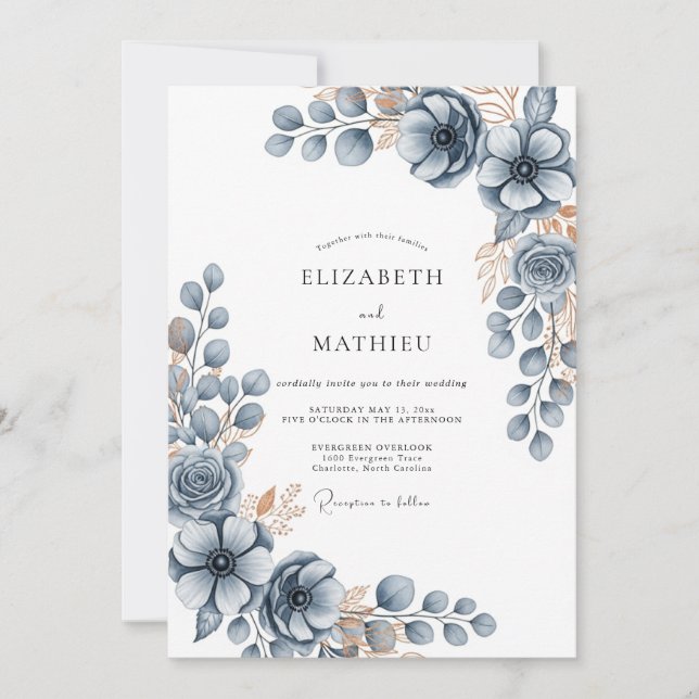 Convite Slate Blue Frosty Winter Wedding (Frente)