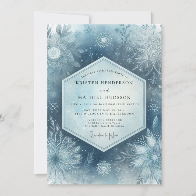 Convite Slate Blue Frosty Woodland Wedding (Frente)