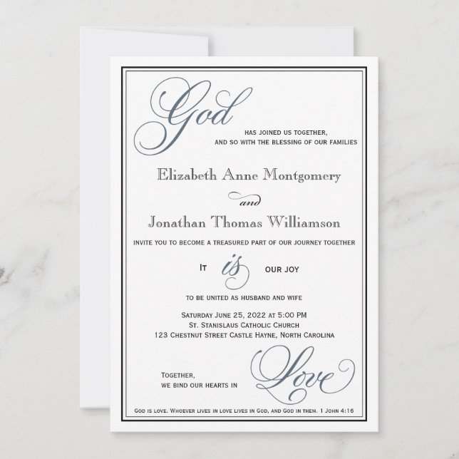 Convite Slate Blue God is Love Christian Weding (Frente)